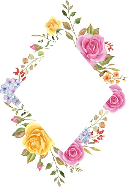 Watercolor floral frame, watercolor flower border.