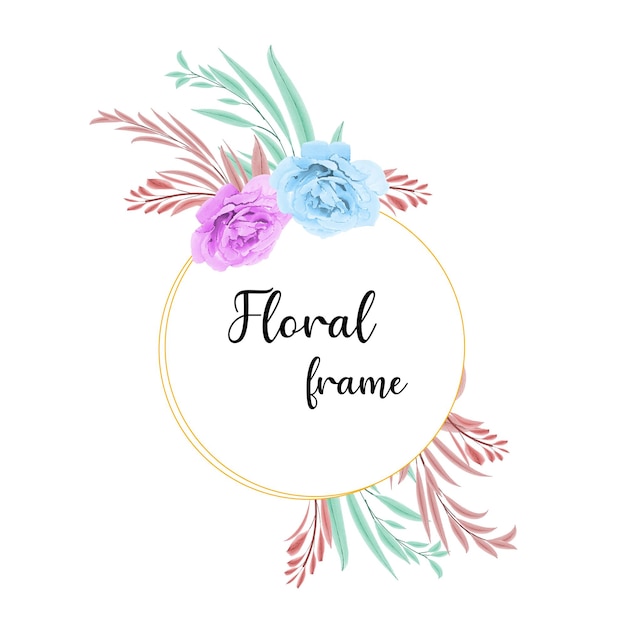 Watercolor floral frame with beautiful leaves and flower