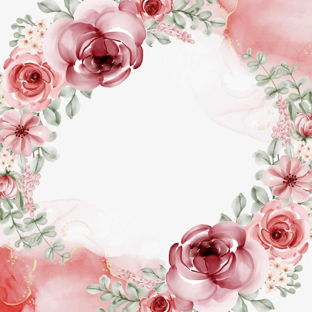 Watercolor floral frame with circular Background