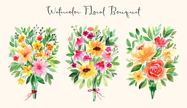 Vector watercolor floral fun colors bouquets