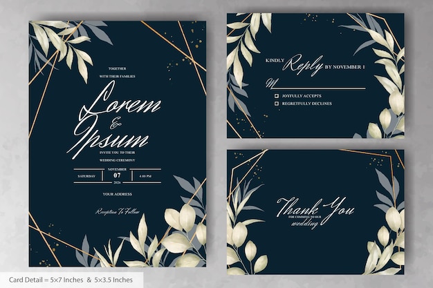 Watercolor Floral Geometric Frame Wedding Invitation Cards Template