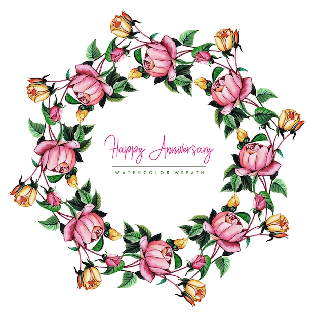 Watercolor Floral Happy Anniversary Wreath Background