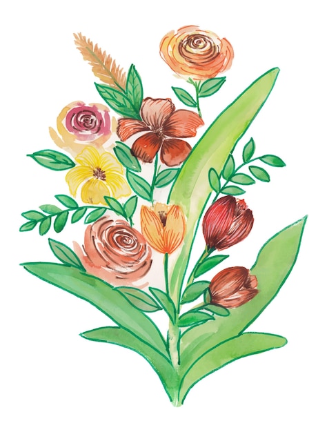 Watercolor floral illustration with beautiful tulips on the white background