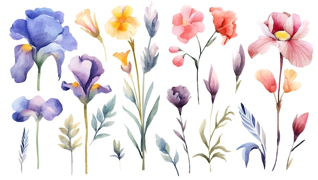 watercolor floral Iris botanical illustration