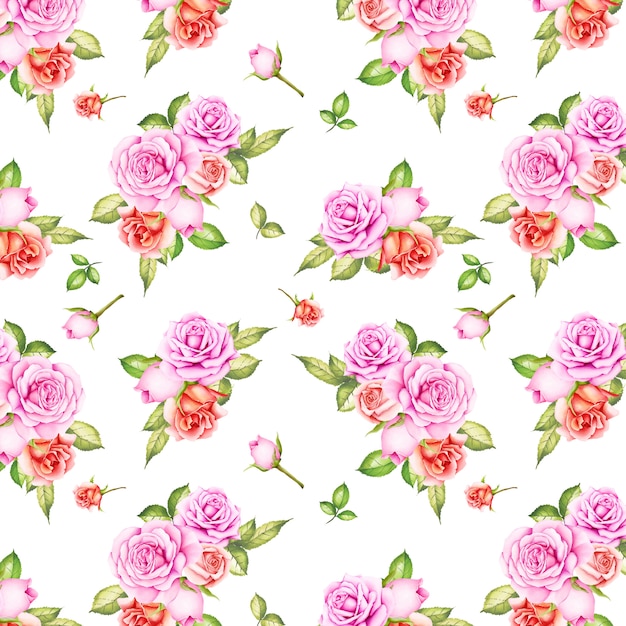 watercolor floral and leaves seamless pattern