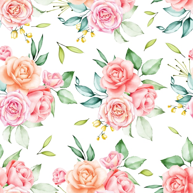 watercolor floral and leaves seamless pattern