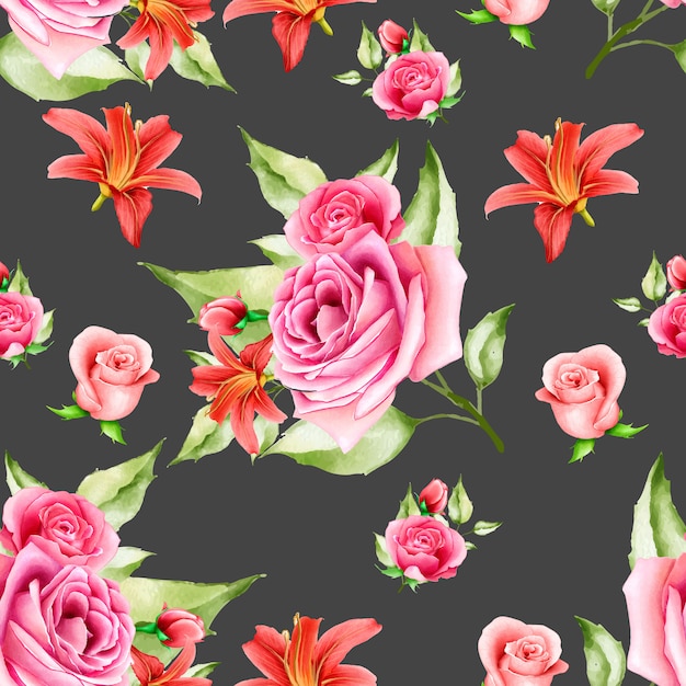 watercolor floral and leaves seamless pattern