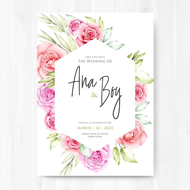 Watercolor floral and leaves wedding card 