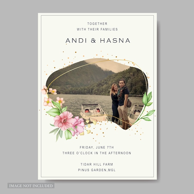 Watercolor floral and leaves wedding invitation card