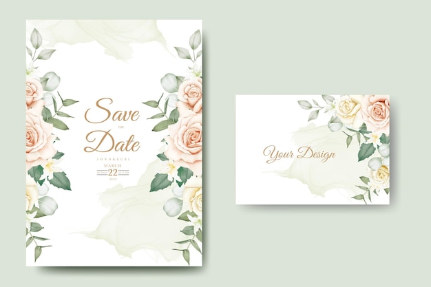 Watercolor Floral And Leaves Wedding Invitation Card