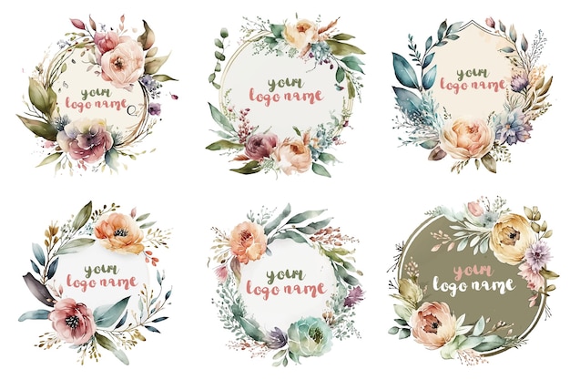 Watercolor floral logo bundle watercolor flower flower bundle