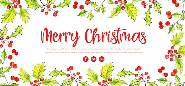 Watercolor Floral Merry Christmas Banner