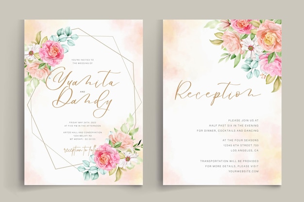 watercolor floral ornament wedding card set