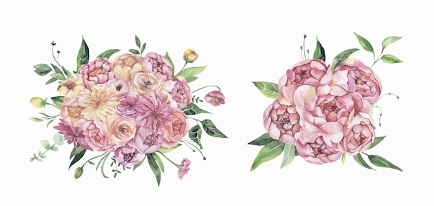 Watercolor floral pink  bouquets