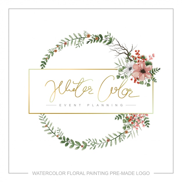 Watercolor floral premade logo.