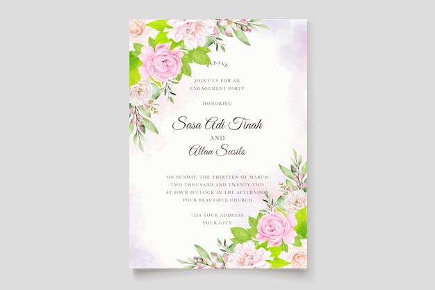 watercolor floral roses with pink color card