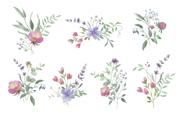 Vector watercolor floral set hand drawn illustration vector eps