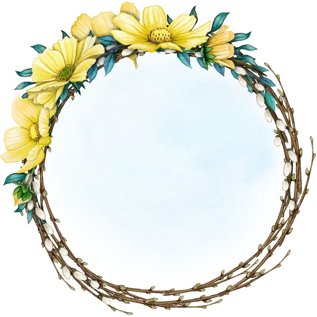 Watercolor floral spring wreath