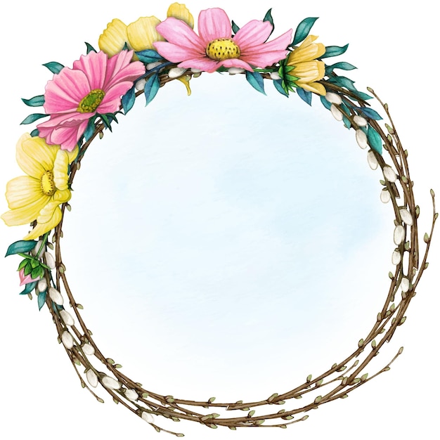 Watercolor floral spring wreath