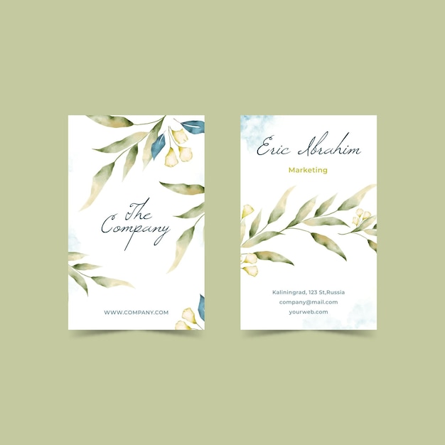 Watercolor floral vertical business cards