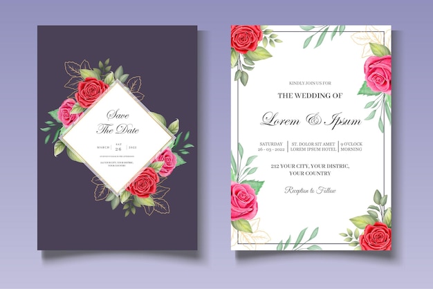 Watercolor floral wedding card set with beautiful floral leaves