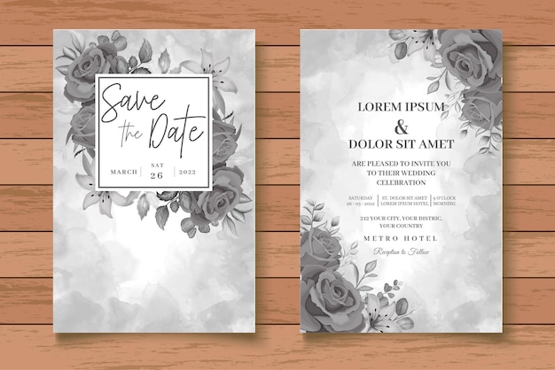 Watercolor Floral Wedding Card Set with Dark Flowers