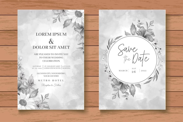 Watercolor Floral Wedding Card Set with Dark Flowers