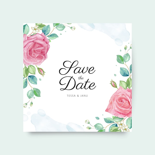 Watercolor floral on wedding card template