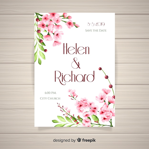 Watercolor floral wedding card template