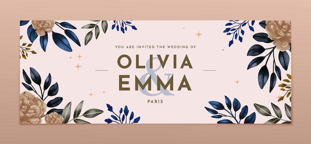 Watercolor floral wedding facebook cover template