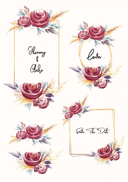 Watercolor Floral Wedding Frame & Other Set