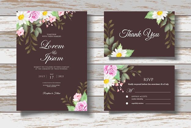 Watercolor Floral Wedding Invitation Card Set