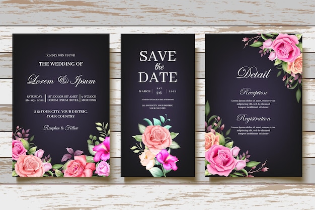 Watercolor Floral Wedding Invitation Card Set