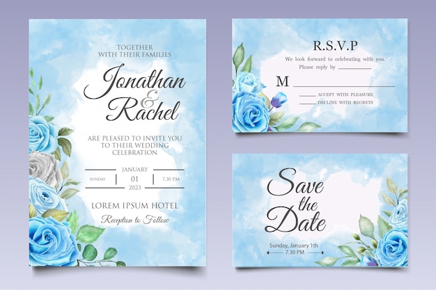 Watercolor floral wedding invitation card template