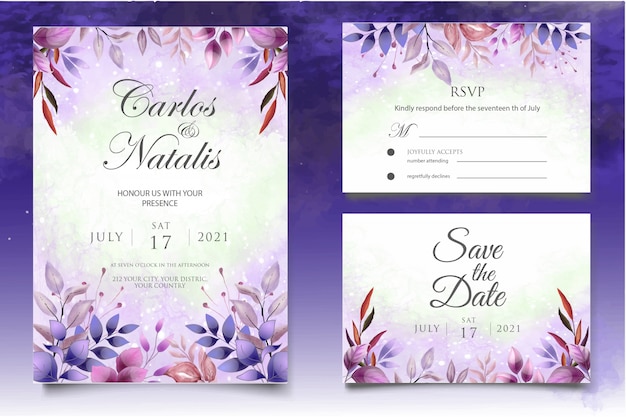 Watercolor floral wedding invitation card template