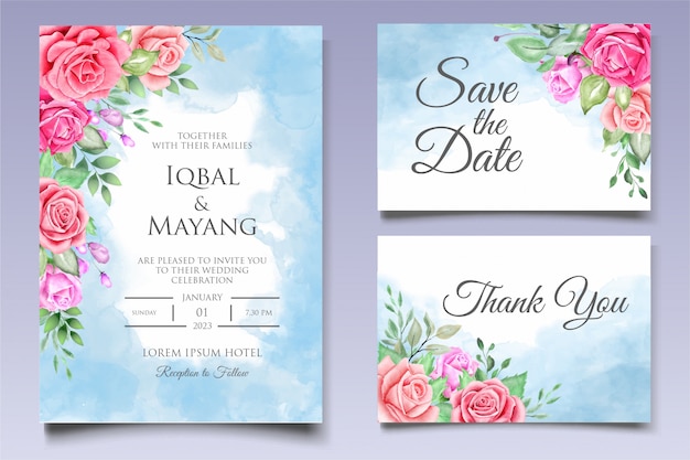 Watercolor floral wedding invitation card template