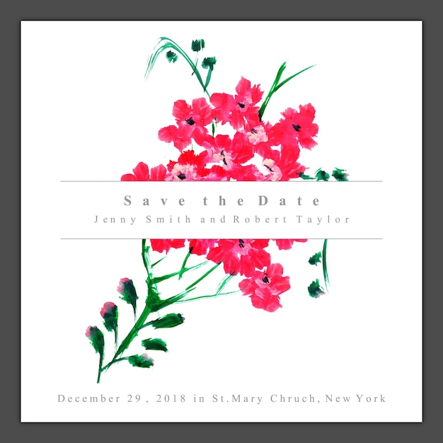 Vector watercolor floral wedding invitation card