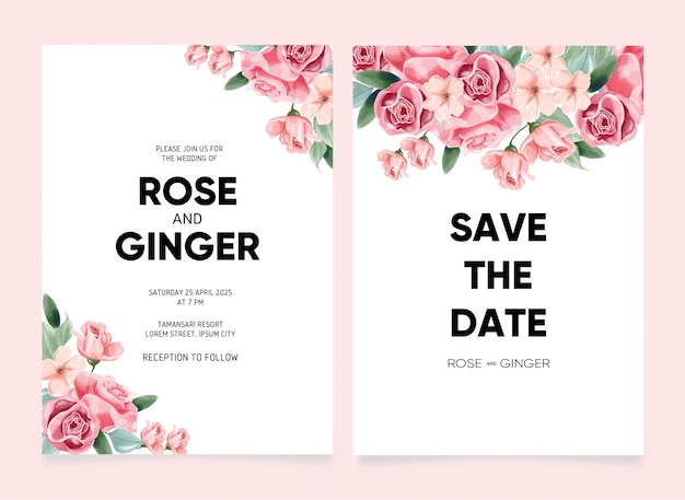 Watercolor floral wedding invitation set card template set