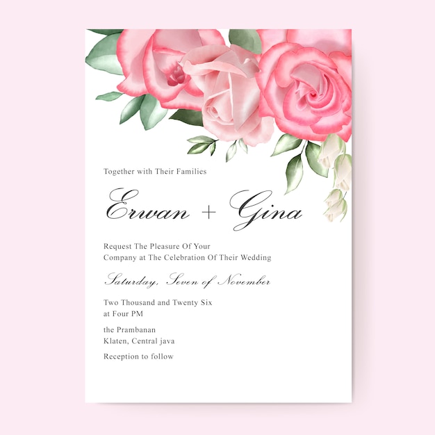 watercolor Floral wedding invitation template card design