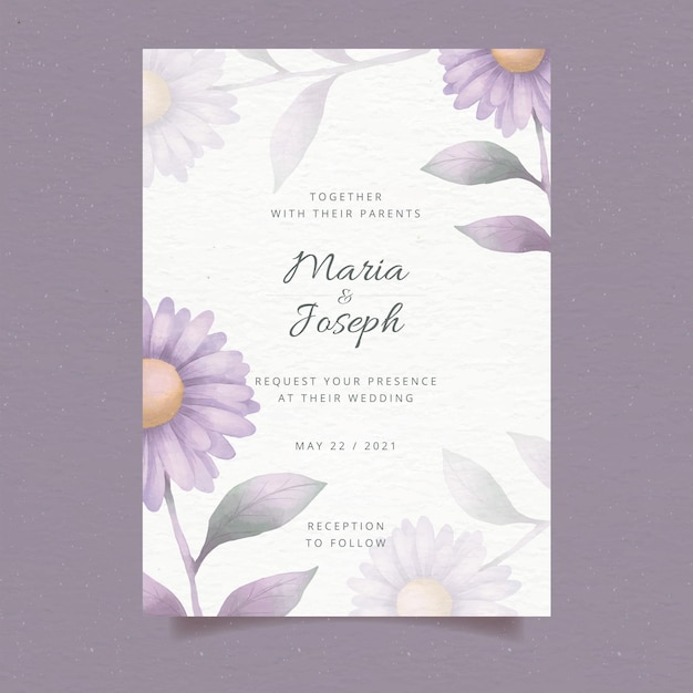 Watercolor floral wedding invitation template