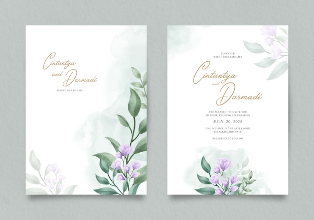 Watercolor floral wedding invitation template