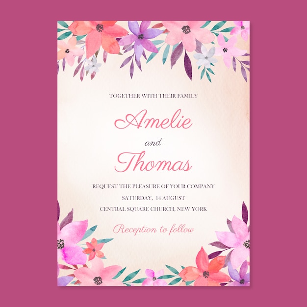 Watercolor floral wedding invitation