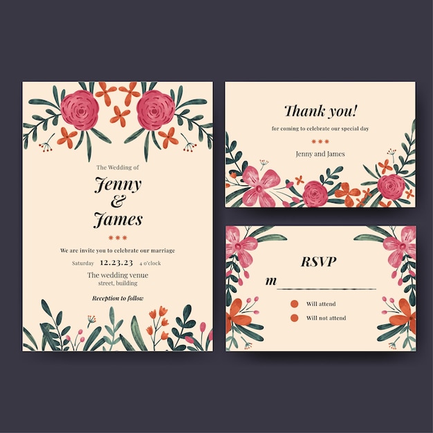 watercolor floral wedding invitation