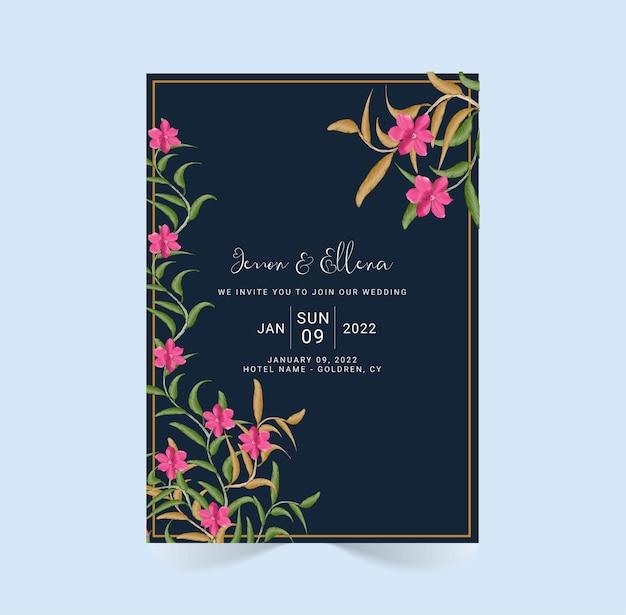 Watercolor floral wedding invite card design template