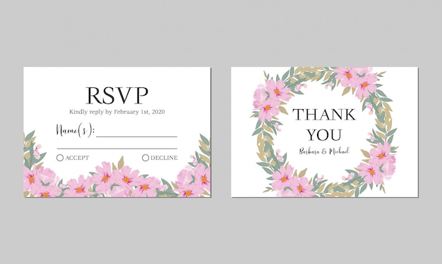 Watercolor floral wedding RSVP thank you card template