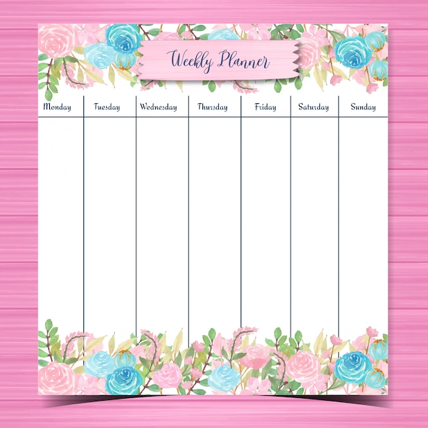 watercolor floral weekly planner with gorgeous flowers