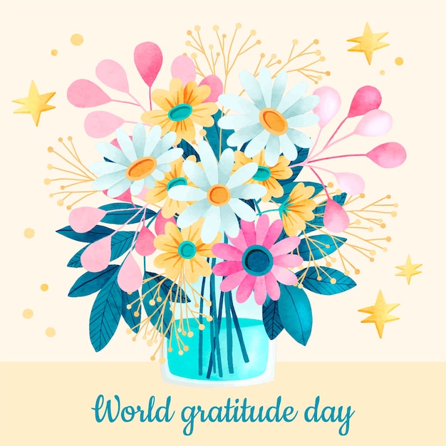 Watercolor floral world gratitude day illustration