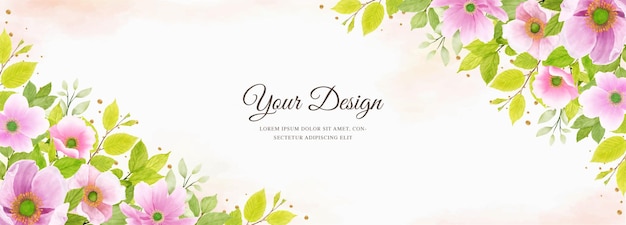 watercolor floral wreath and border card design