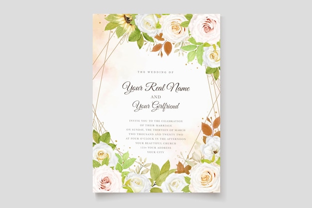 watercolor floral wreath and border card design