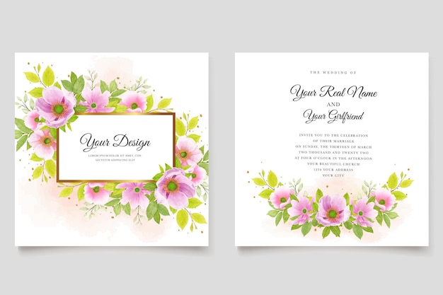 watercolor floral wreath and border card design